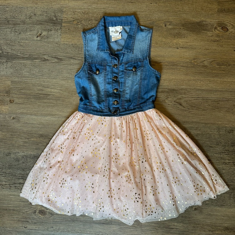 Rare Editions Denim and Pink Tulle Dress